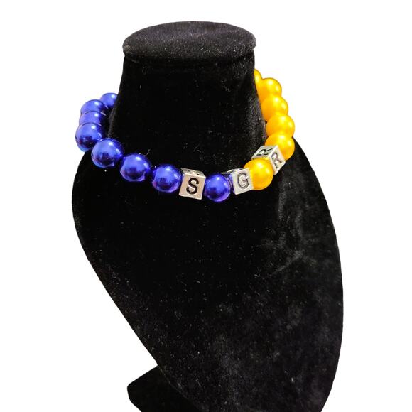 Sigma Gamma Rho Bracelet Blue and Gold with Silver SGR Blocks - Picture 3 of 5